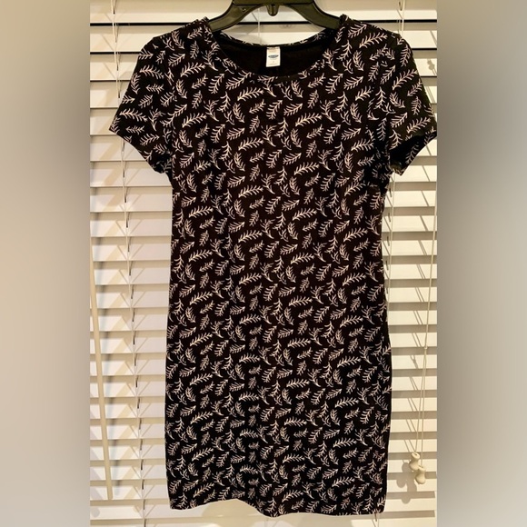 Old Navy Black Leaf Print Cotton/Spandex Blend Dress Size SP - Picture 1 of 4